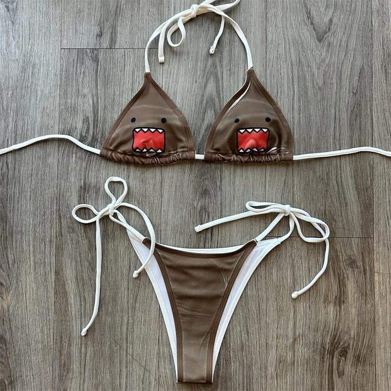 Ensemble de bikini requin dessin animé mignon pour femme, maillot de bain Y2K Kawaii à nouer sur le 