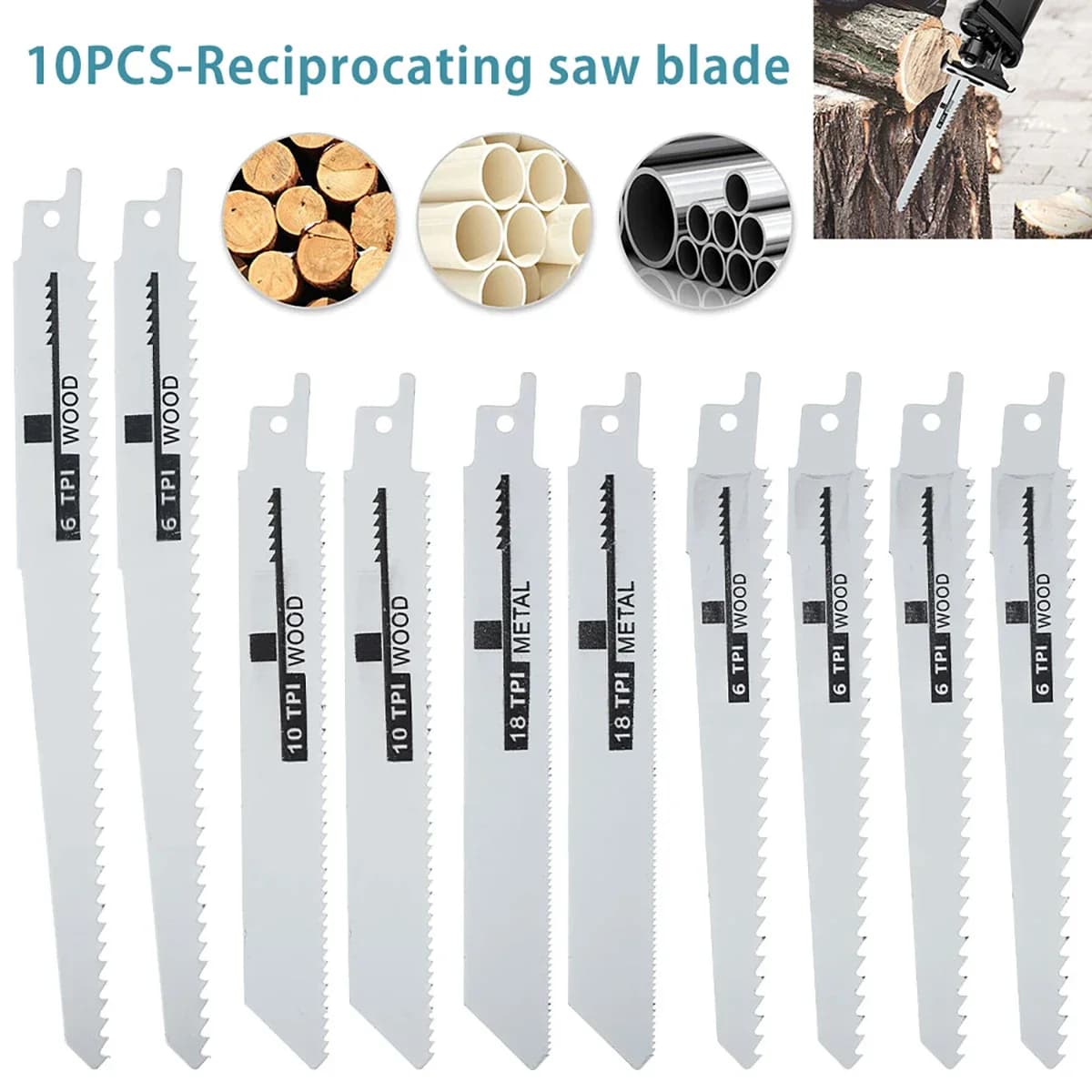 10 lames de scie alternative multi-usages pour bois, métal, plastique, tuyaux, accessoires pour outi