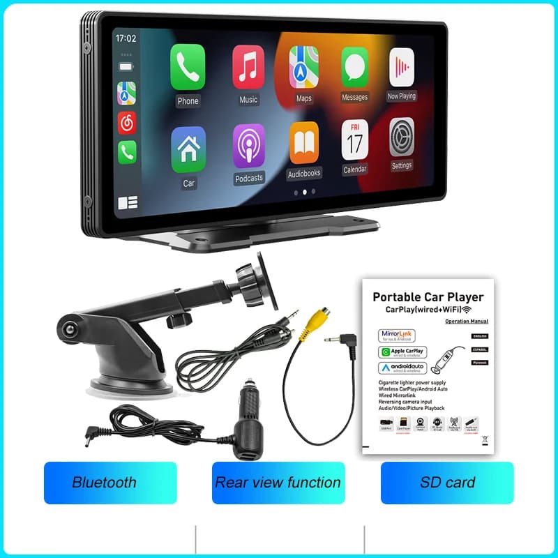 BQCC-Écran Carplay sans fil portable, caméra de recul arrière HD, autoradio DVR, lecteur vidéo MP5,
