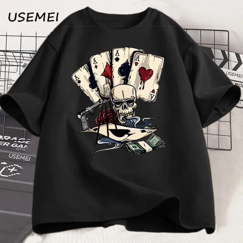 Drôle squelette Poker T-shirt hommes femmes imprimé mode coton T-Shirt doux col rond manches courtes