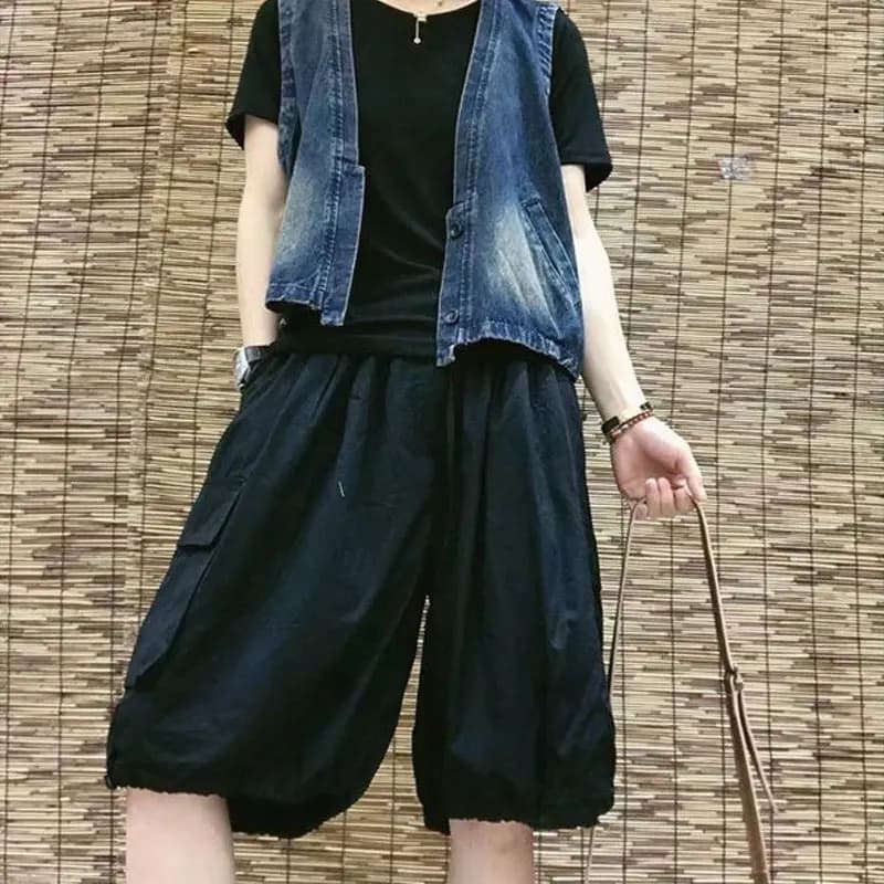 Pantalon aux genoux avec cordon de serrage pour femme, Streetwear, décontracté, couleur unie, facile