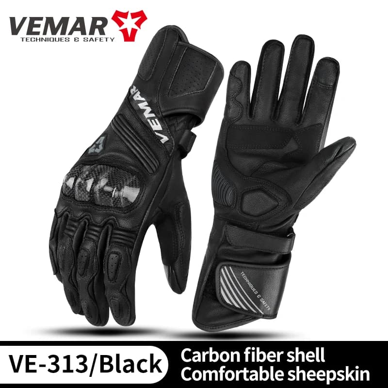 VEMAR-Gants de Moto Confortables en Cuir group, Peau de Mouton, Fibre de Carbone, Quatre Saisons, No