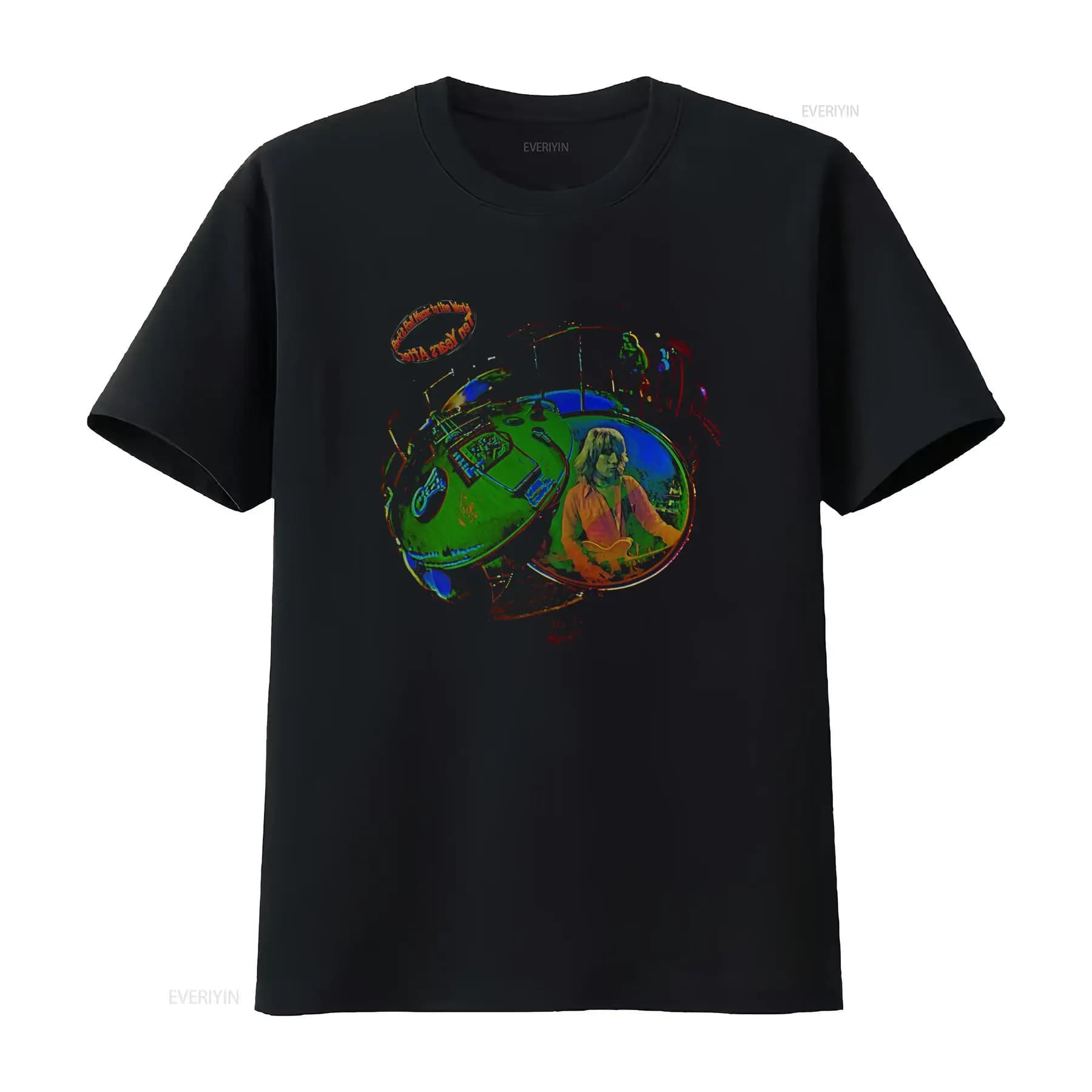 T-shirt noir vintage « TEN YEARS AFTER ROCK N ROLL MUSIC TO THE WORLD NEW » – Design de groupe vinta