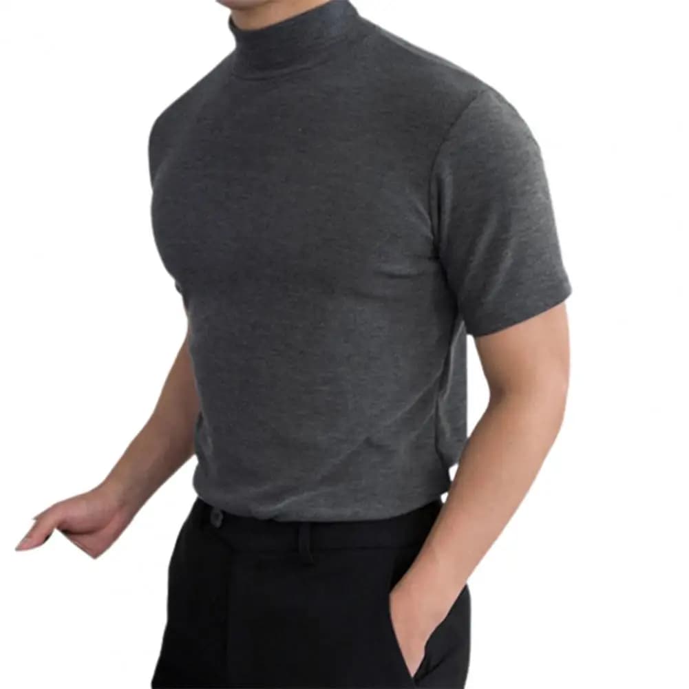 T-shirt à manches courtes pour hommes, T-shirt basique à col haut, T-shirt de base pour hommes, Écon
