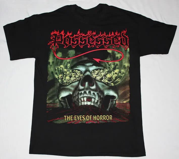 Vtg POSSESSED THE EYES OF HORROR Chemise unisexe en coton noir toutes tailles