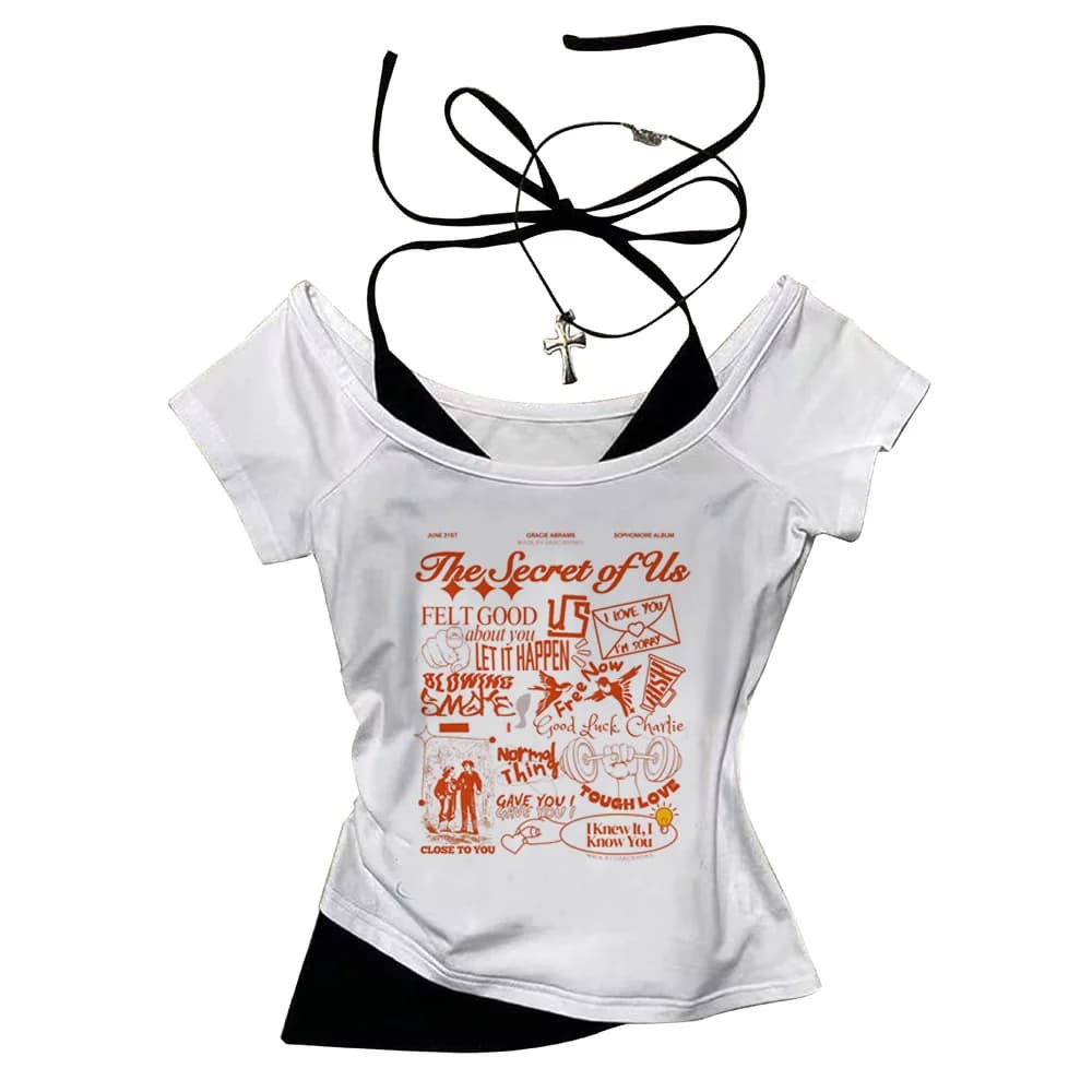 Gracie Abrams crop top fée Streetwear esthétique gothique recadrée Grunge vintage adolescents t-shir