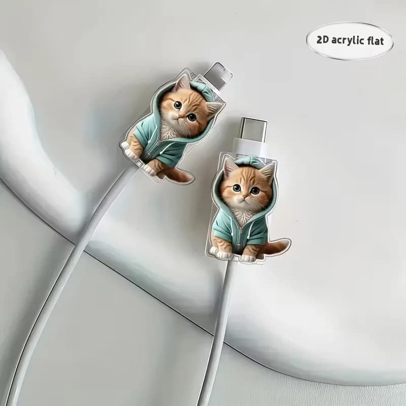 Deux protecteurs de câbles de données en forme de chat de dessin animé, adaptés à l'interface de typ