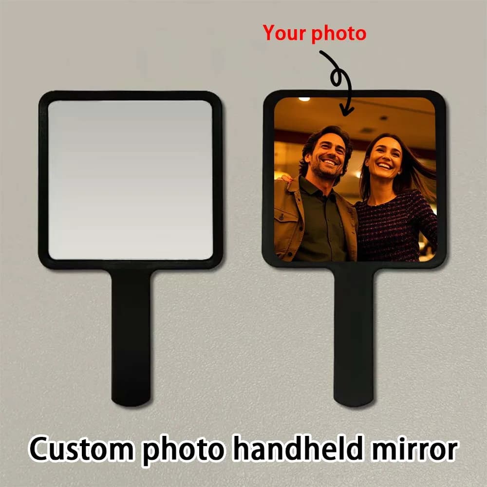 Miroir de maquillage personnalisé, miroir portable noir, personnalisation photo sur mesure