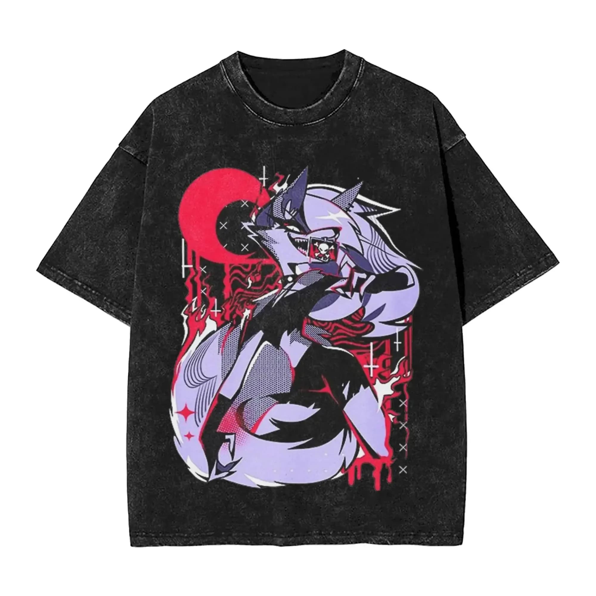 Helluva Loona t-shirts délavés Streetwear Hip Hop rétro T-Shirt surdimensionné produit chaud de haut