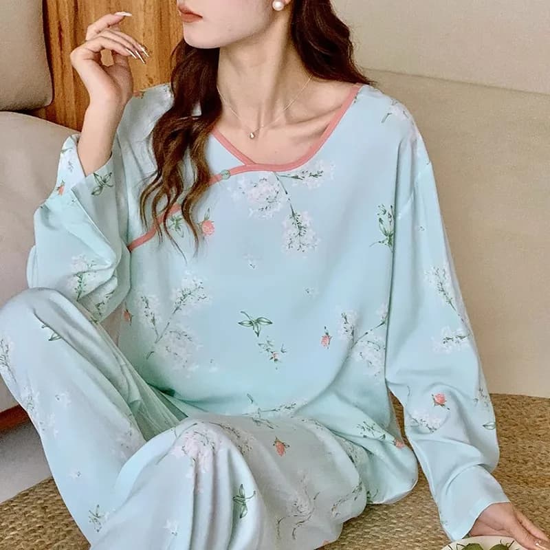 Pyjama en coton pour femmes, vêtements de maison, Style chinois, ensemble deux pièces, pantalon à ma