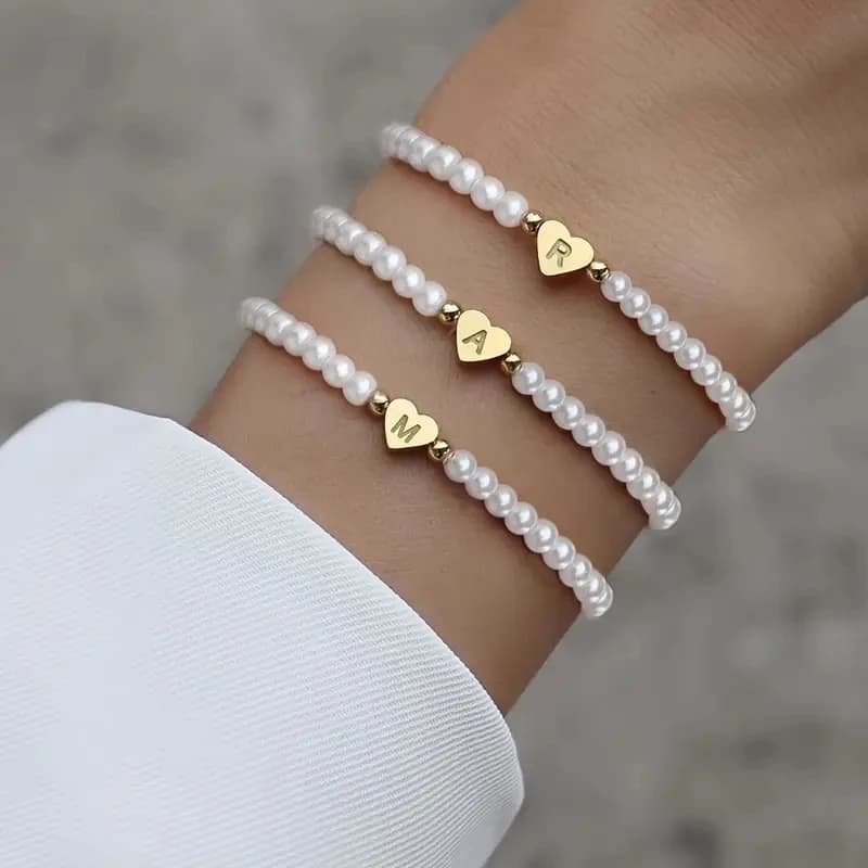 26 lettres Bracelet Initial pour femmes Faux perle Bracelet mode femmes lien Bracelet Bracelet bijou