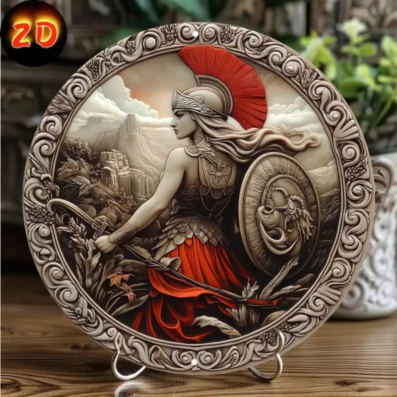Athena Goddess – Art mural rond vintage en aluminium, parfait pour la fête des mères, la pâques et p