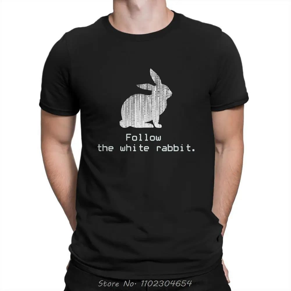 The Matrix Neo Film Follow the white Rabbit1 t-shirt hommes Ofertas grand col rond t-shirt coton déc