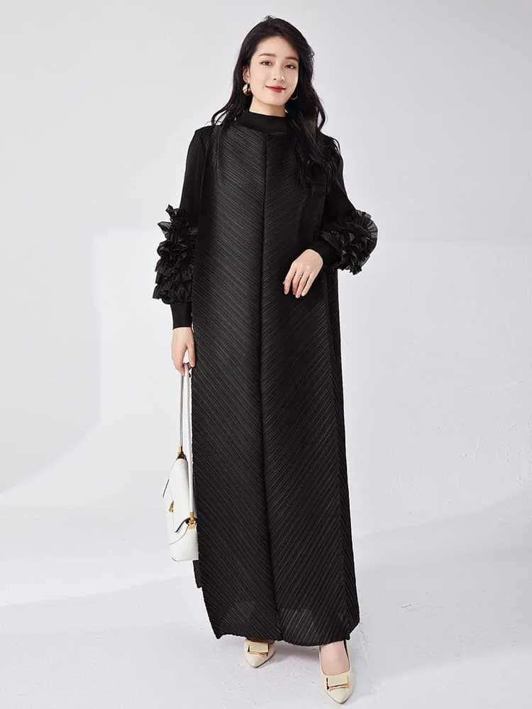 LANMREM-Robe longue plissée à manches volantées pour femmes, vêtements de fête, coutures de document