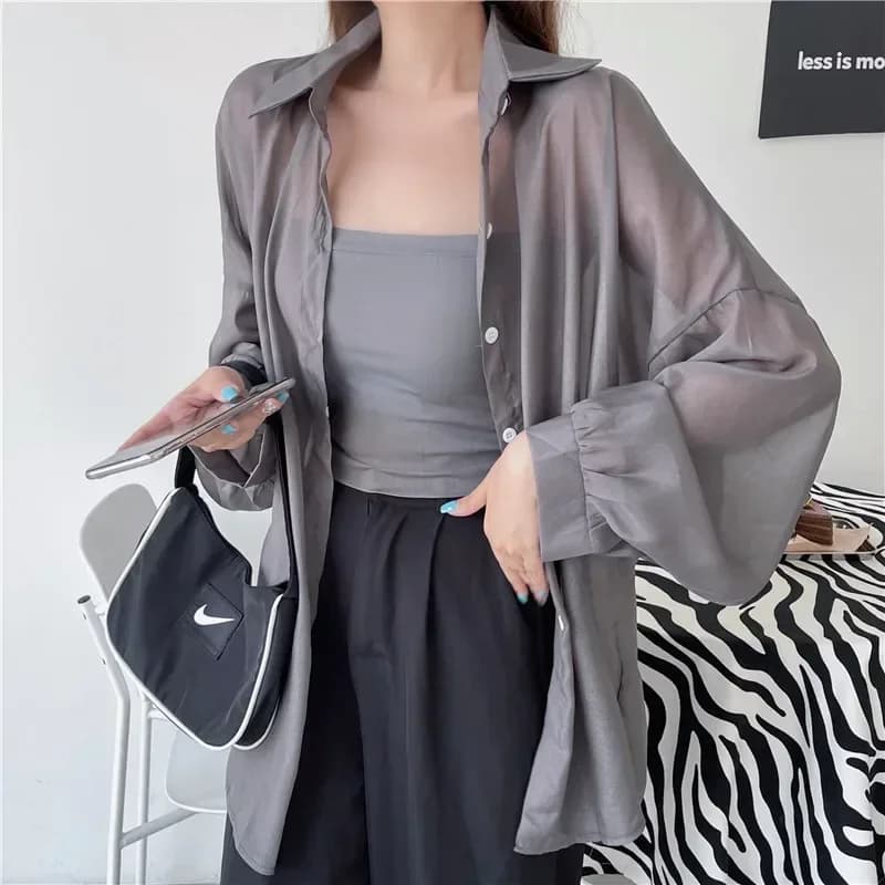 Chemise en mousseline de soie blanche pour femmes, chemisier transparent fin à manches longues, déco