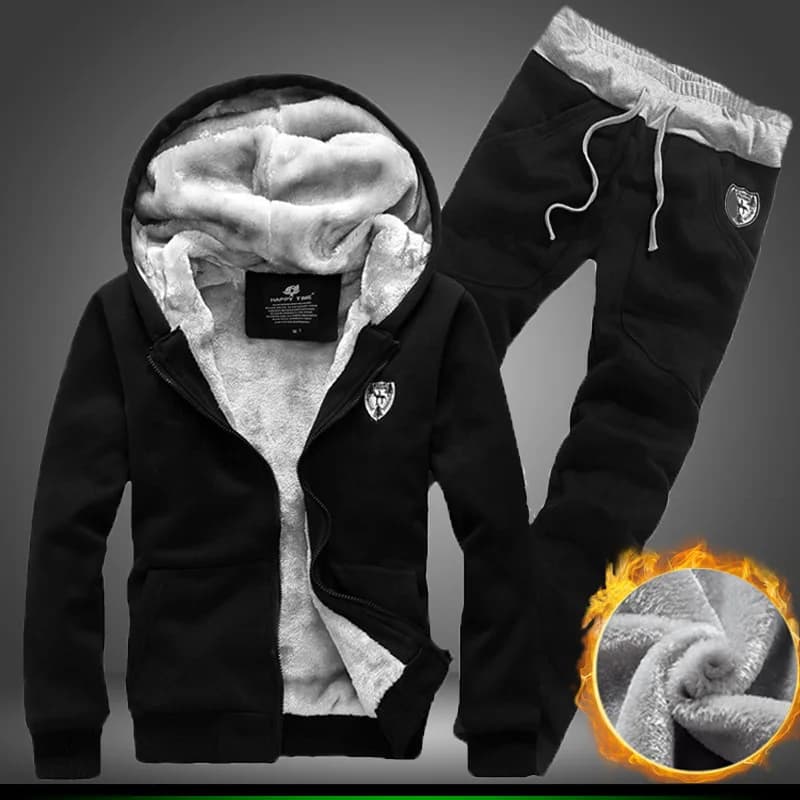 Ensemble automne/hiver tricoté pour hommes, sweat à capuche avec velours épais pour la chaleur, swea
