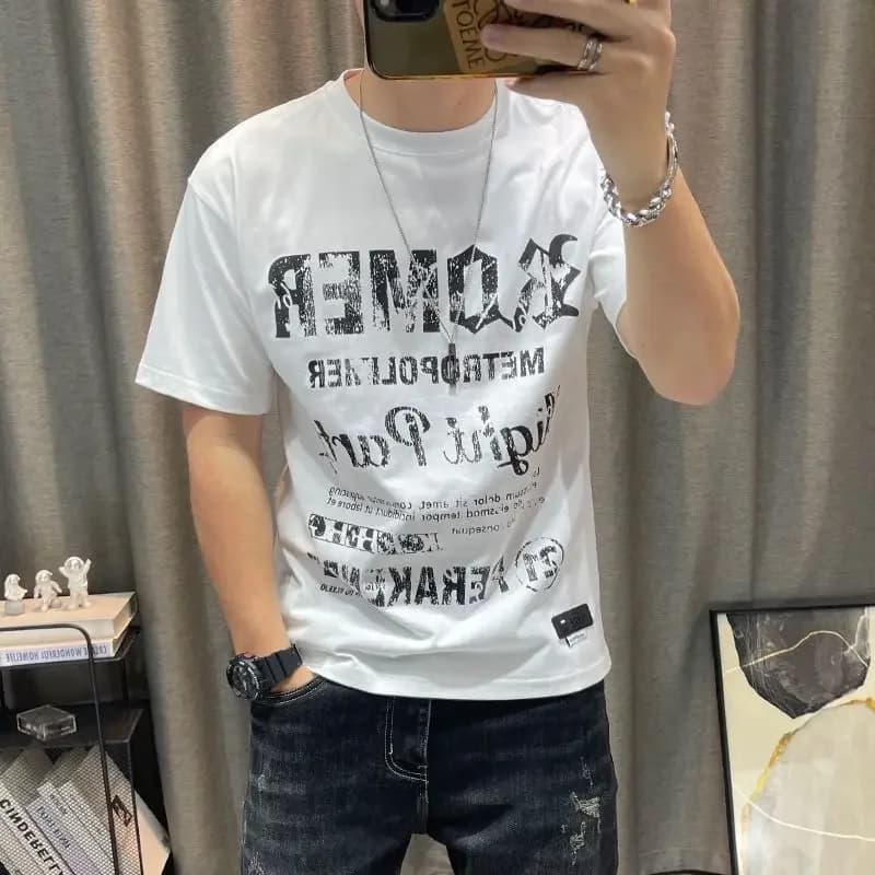 Homme t-shirts modèle mince noir Alphabet t-shirt pour hommes élasticité décontracté luxe haute qual