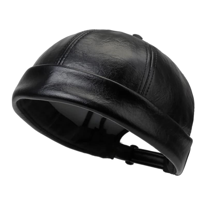 Skullcap en cuir PU de couleur unie pour hommes, chapeau décontracté d'extérieur idéal pour les voya