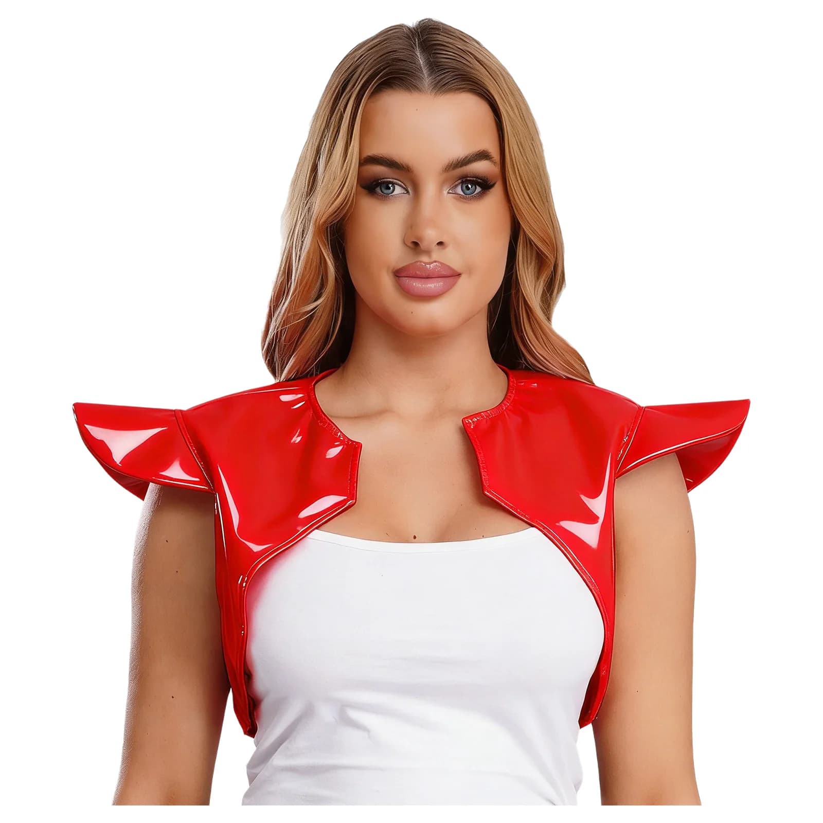 Femmes en cuir verni manches courtes haussement d'épaules guerrier thème fête Cosplay Costume ouvert