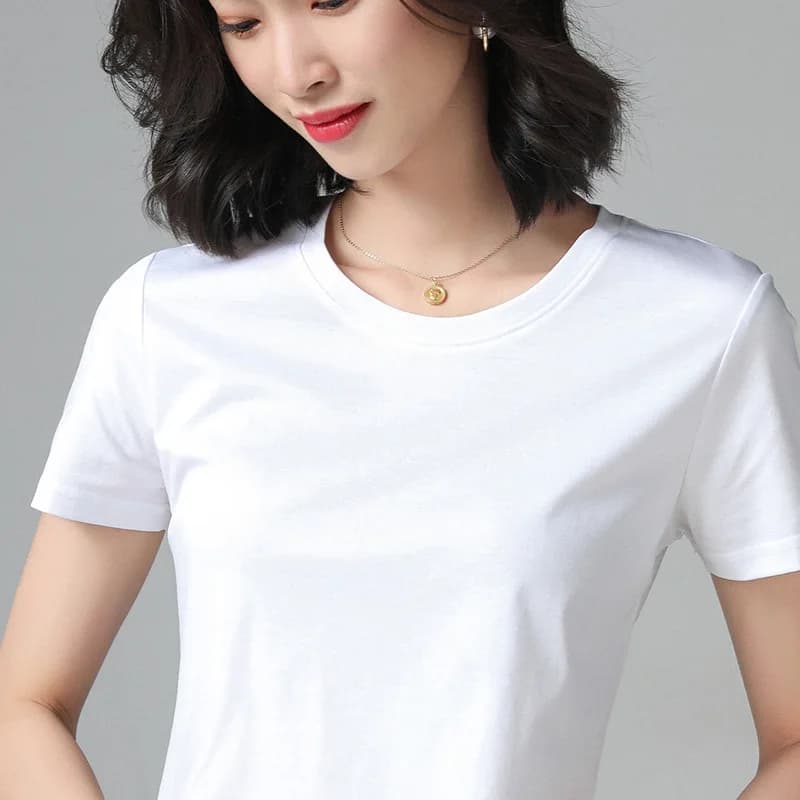 T-shirt en coton mercerisé pour femme, style années 80, haute densité, été, manches courtes, col ron