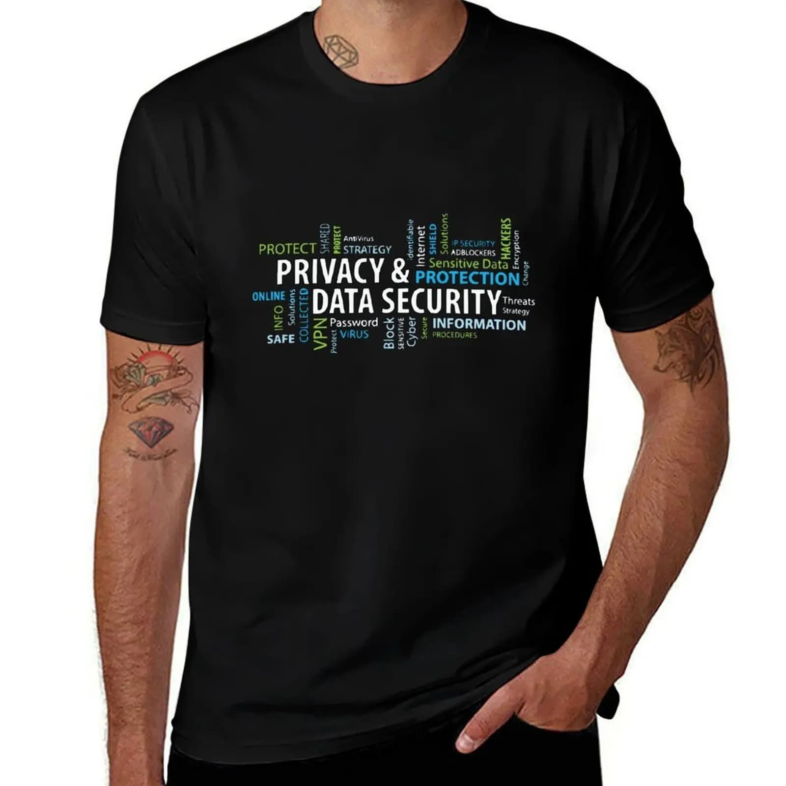 T-shirt décontracté à imprimé graphique sur le thème de la confidentialité et de la sécurité des don