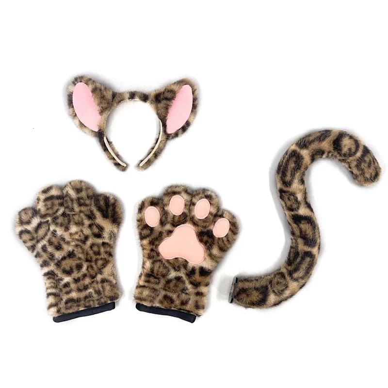 Ensemble Bandeau Oreilles de Léopard, Bandeau Queue de Léopard, Gants Pattes – Accessoires de Mode I