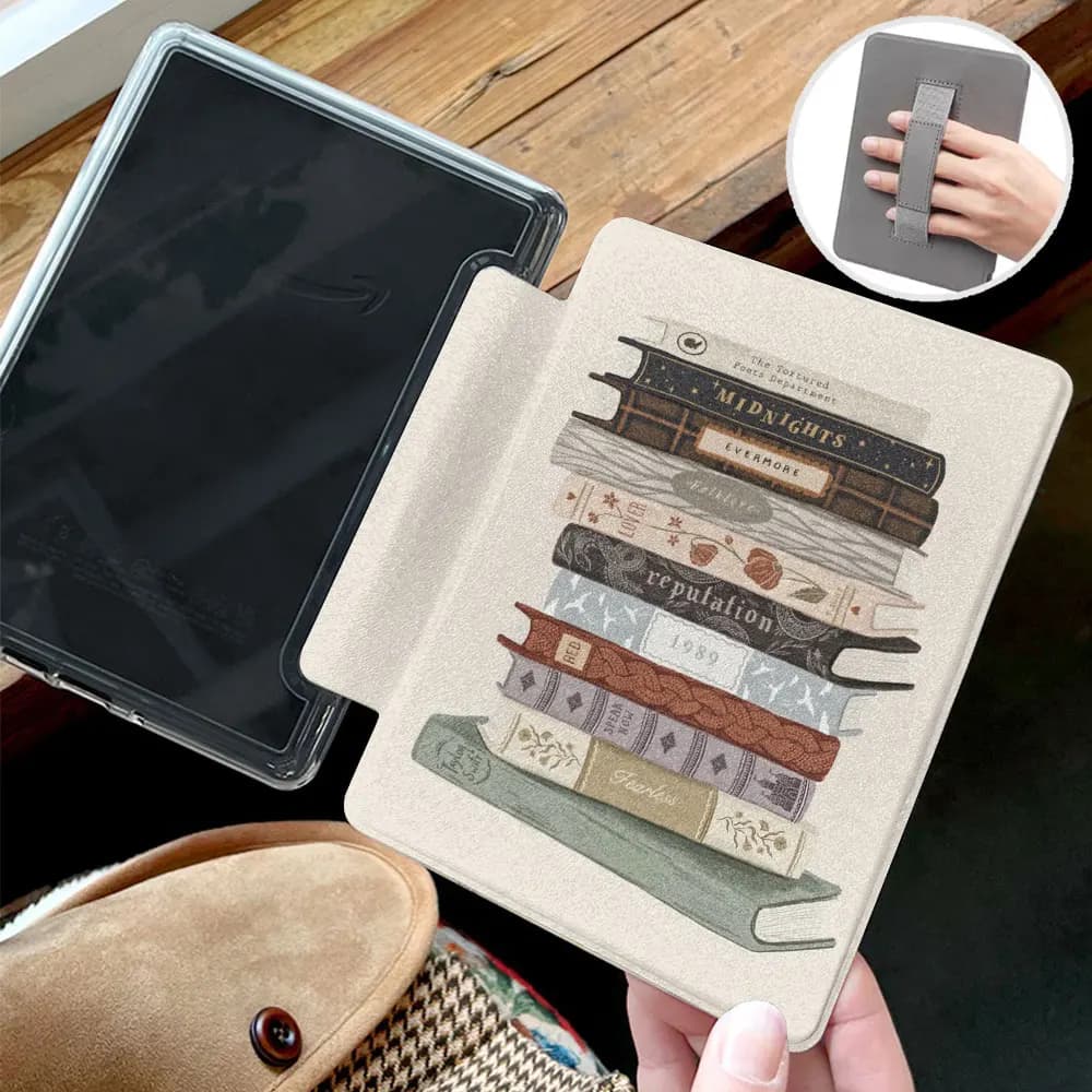 Étui Kindle coque arrière en acrylique avec dragonne, papier blanc 2024 2022 basique
