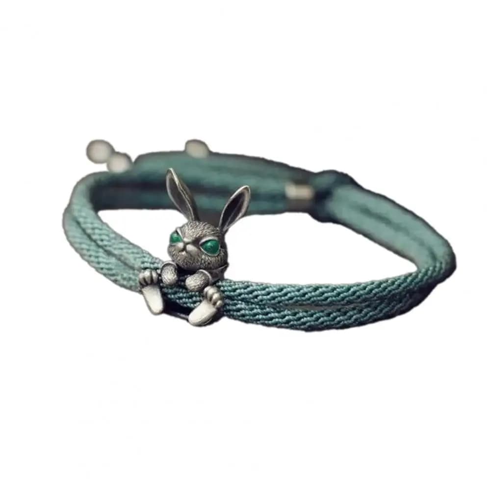 Bracelet réglable en chaîne de corde avec décor de lapin, bracelet de Pâques facile à porter, bijou