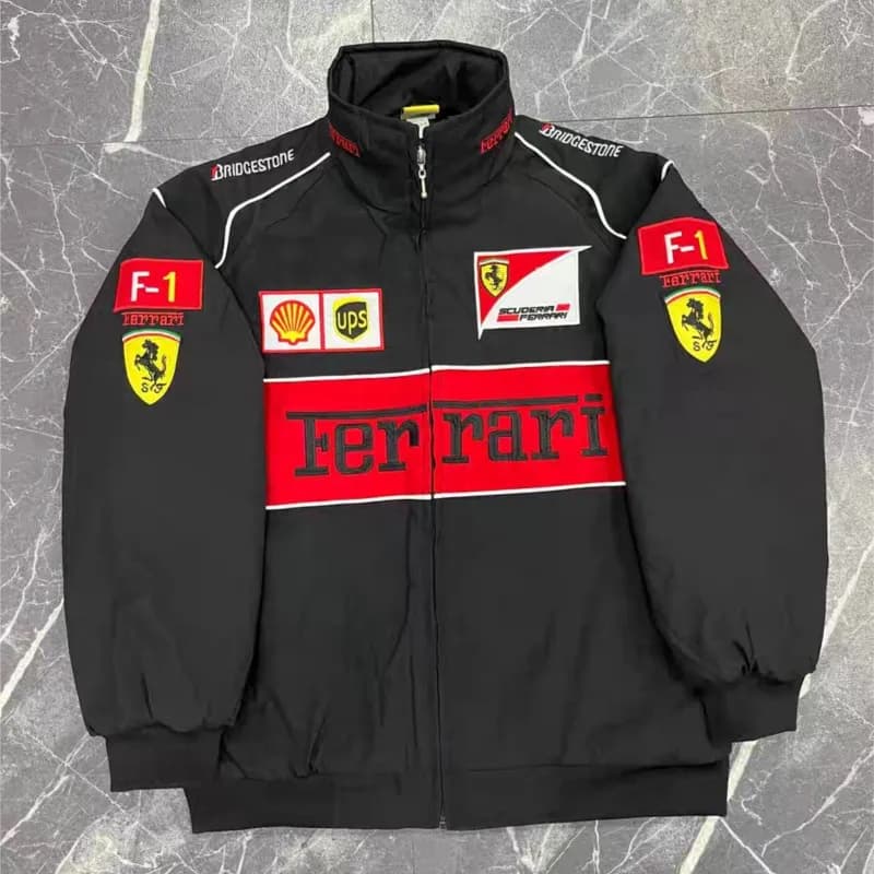 Veste brodée de course Ferrari F1, surdimensionnée pour hommes et femmes, vestes d'équipe de course,