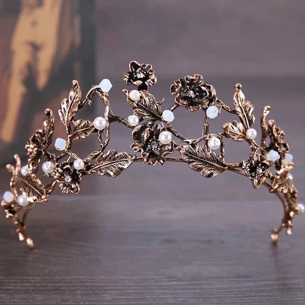 Diadèmes et Couronnes en Perles de Bronze et Strass pour Femme, Accessoires de Cheveux de Mariage Vi