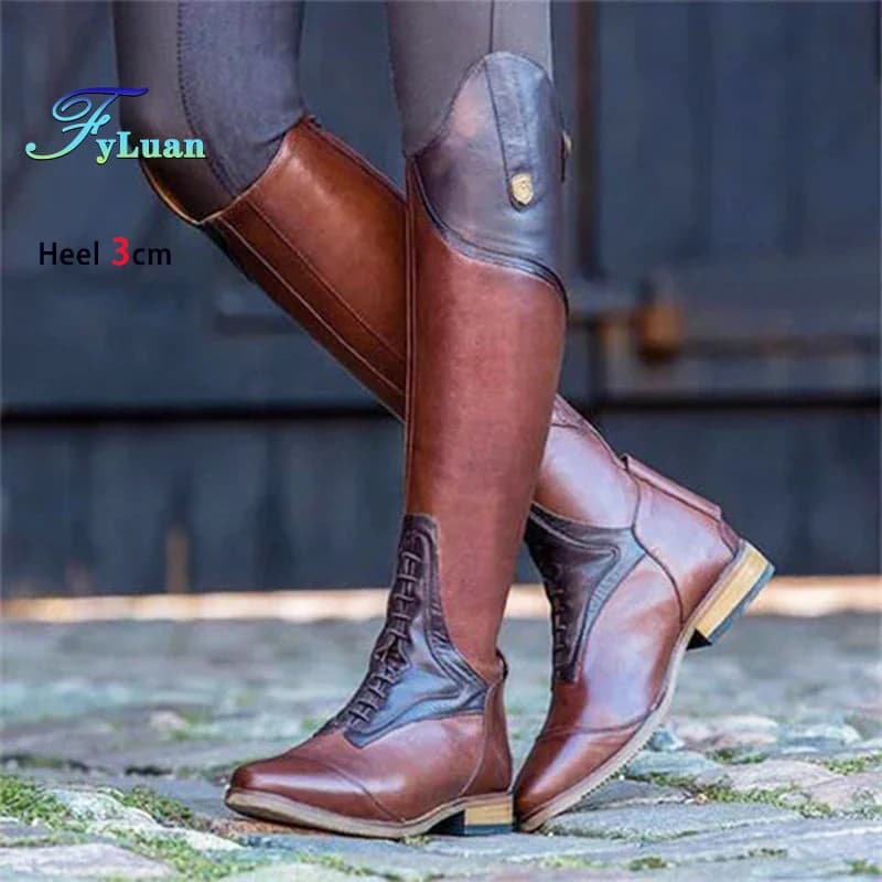 Taille 35-48 bottes de chevalier à hauteur de genou bottes de moto en cuir à la mode pour femmes Sty