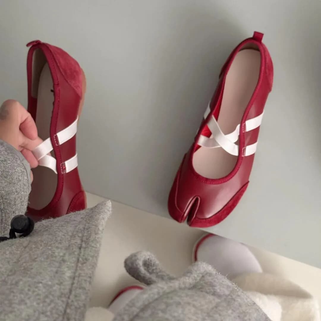 Noir argent rouge ballerines formateurs femmes bout fendu ballerine Tabi marche baskets femme Mary J