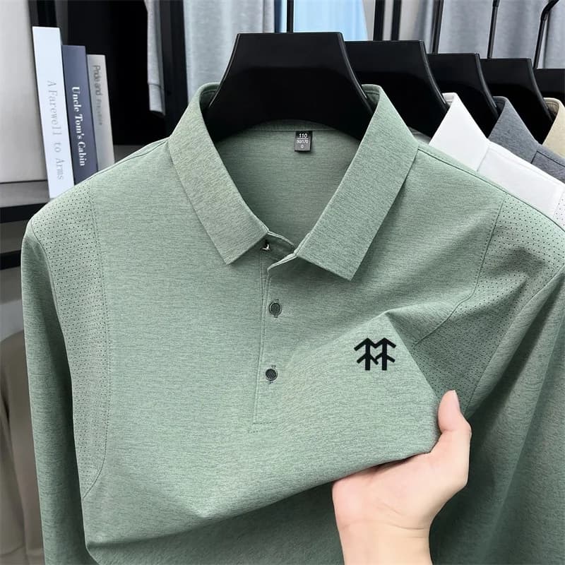 Polo imprimé de luxe pour homme, nouvelle collection automne, couleur unie, manches longues, col à r