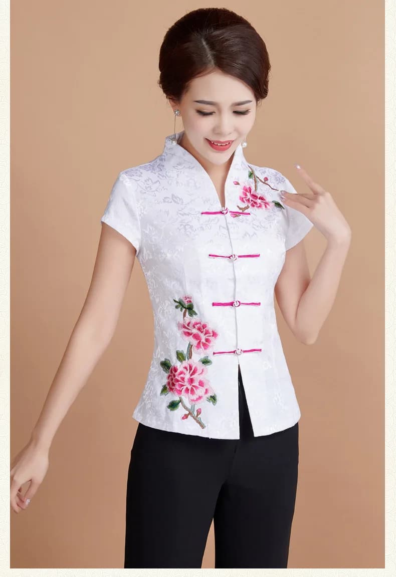 Vêtements traditionnels chinois pour femmes, hauts Qipao Cheongsam Hanfu Style ethnique Vintage déco