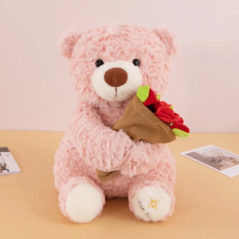 Ours Rose romantique créatif, ours de dessin animé détachable, chapeau Rose, couverture florale tena