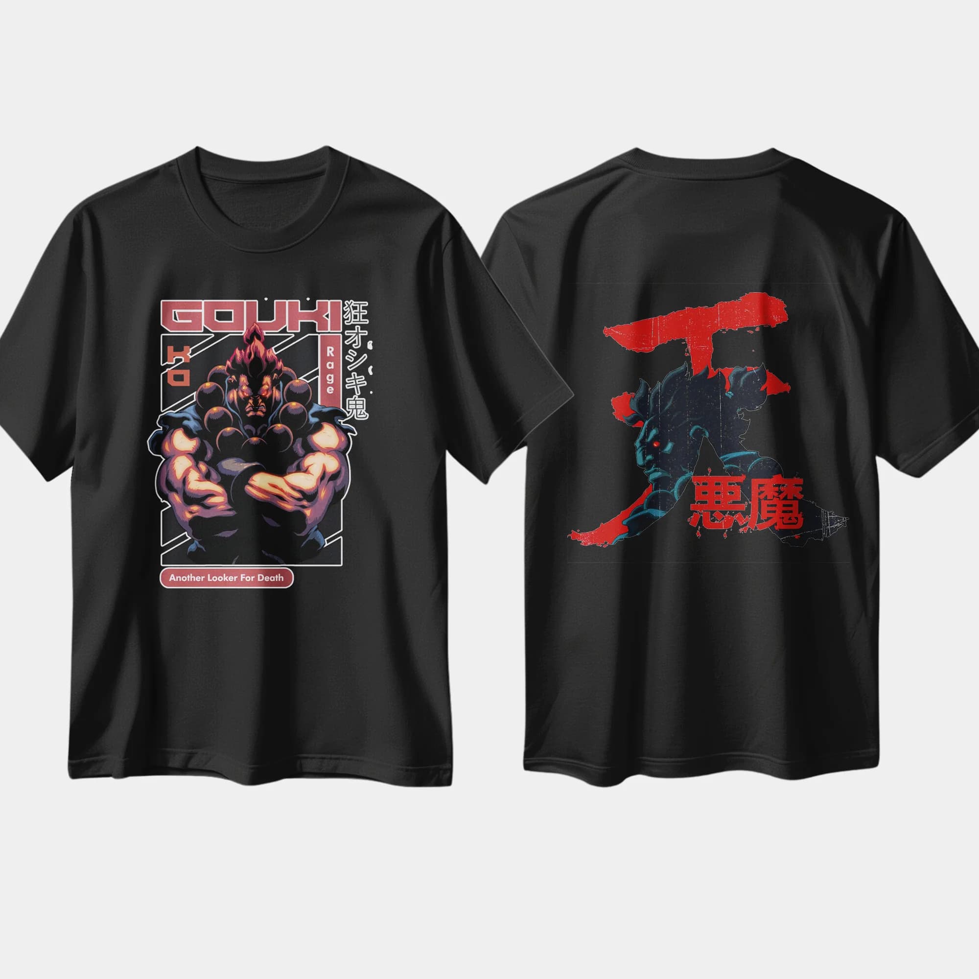 T-shirt de jeu japonais classique avec imprimé Gouki de chasseur japonais, en pur coton, haut à manc