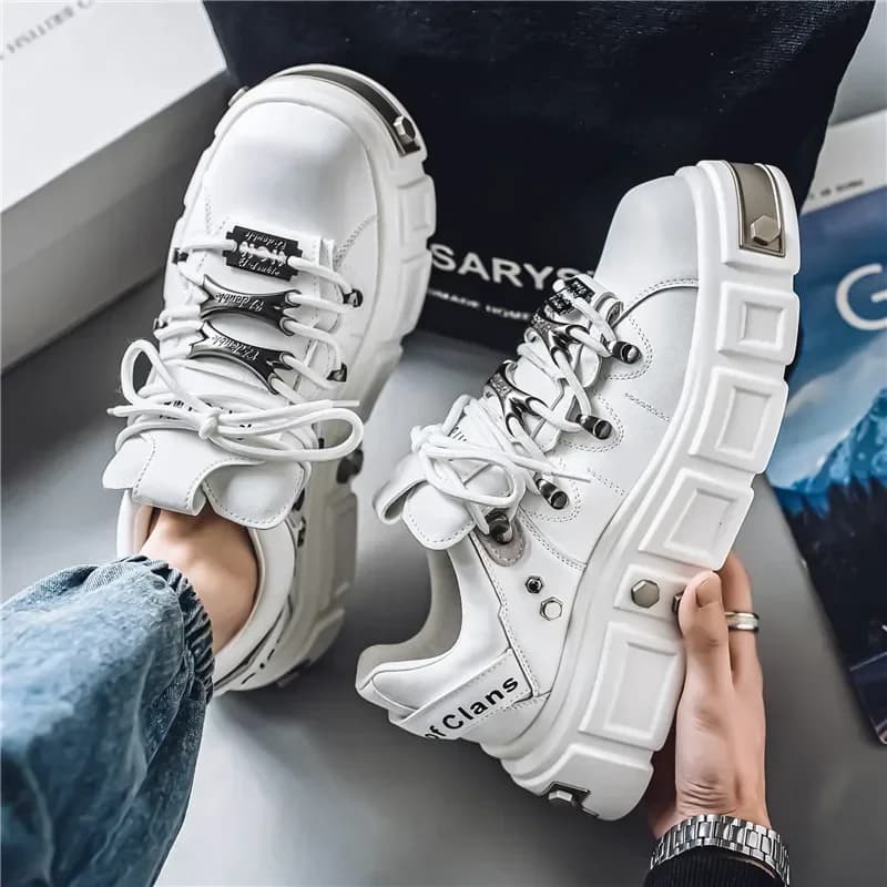 Chaussures Punk en cuir et éponge métallique pour hommes, chaussures de marque tendance, grande tail