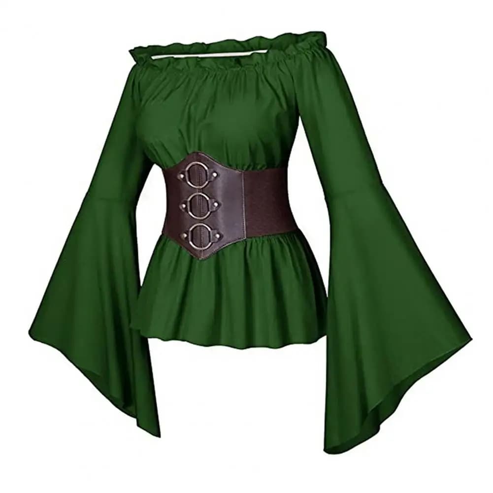 Chemisier Pirate pour femme, haut à épaules dénudées avec Corset, manches évasées, Costume de Cospla