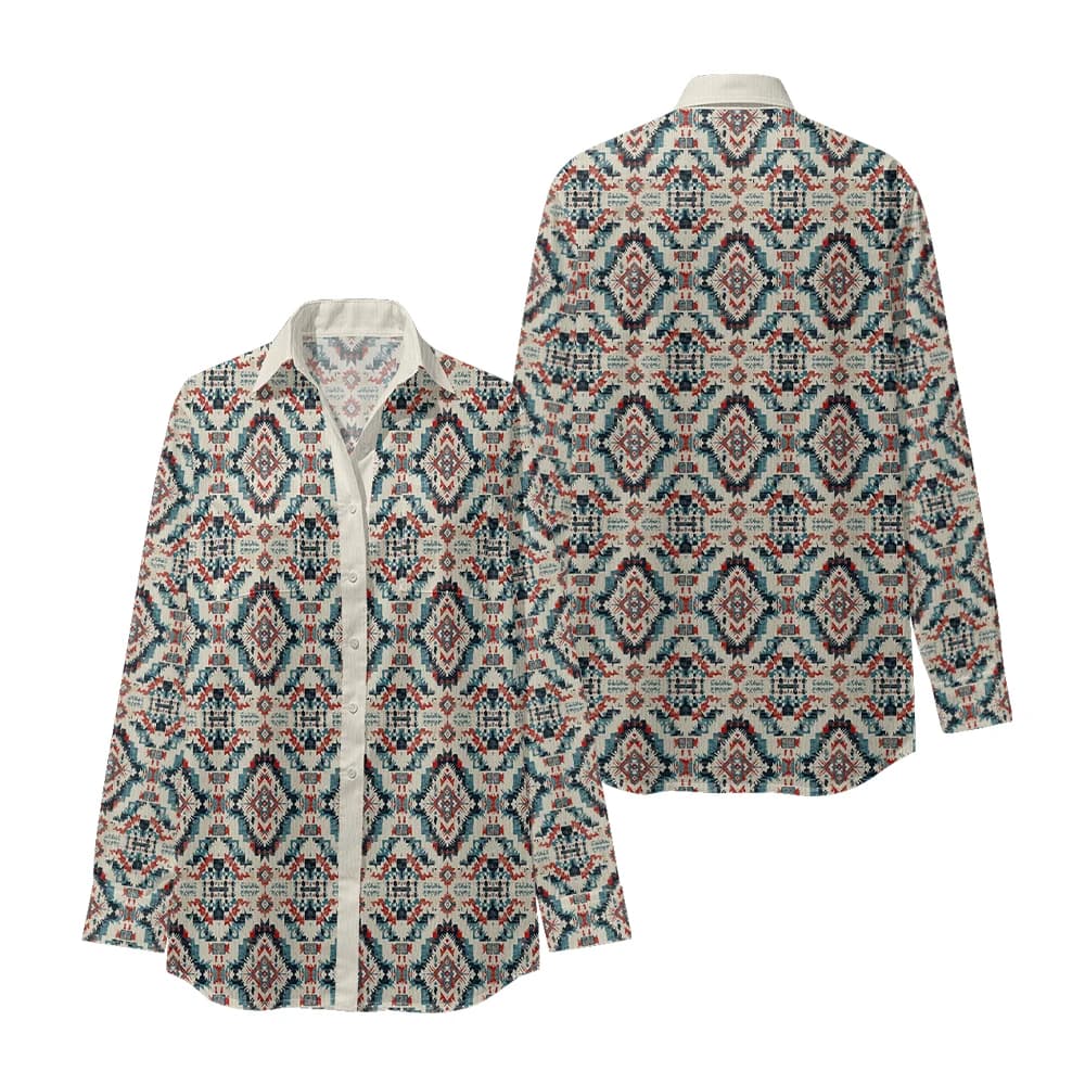 Chemise à manches longues d'inspiration ethnique pour femmes, avec motif géométrique aztèque imprimé