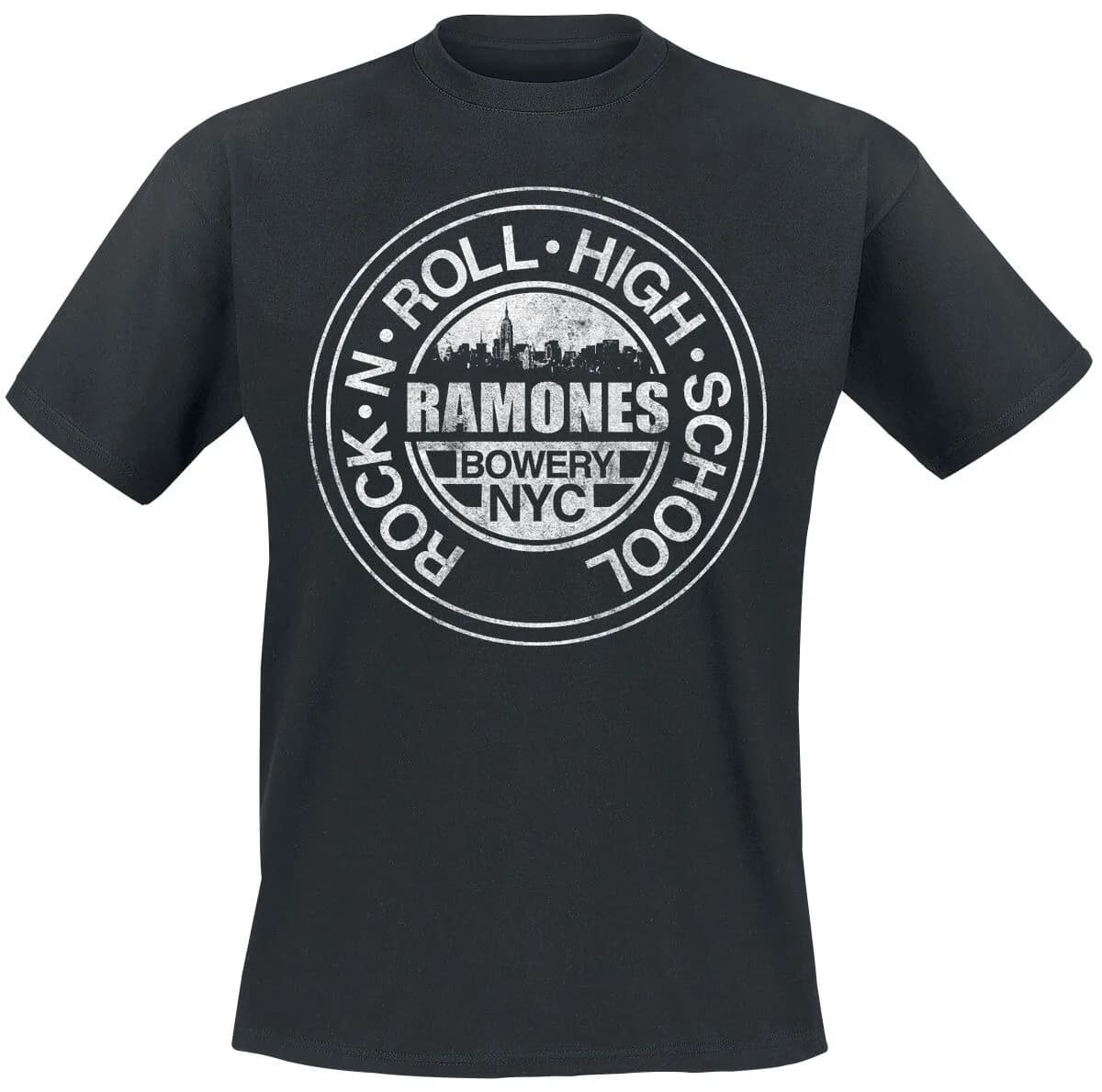 T-shirt Ramones Rock N Roll High School, coton noir, t-shirt punk vintage imprimé NYC Bowery