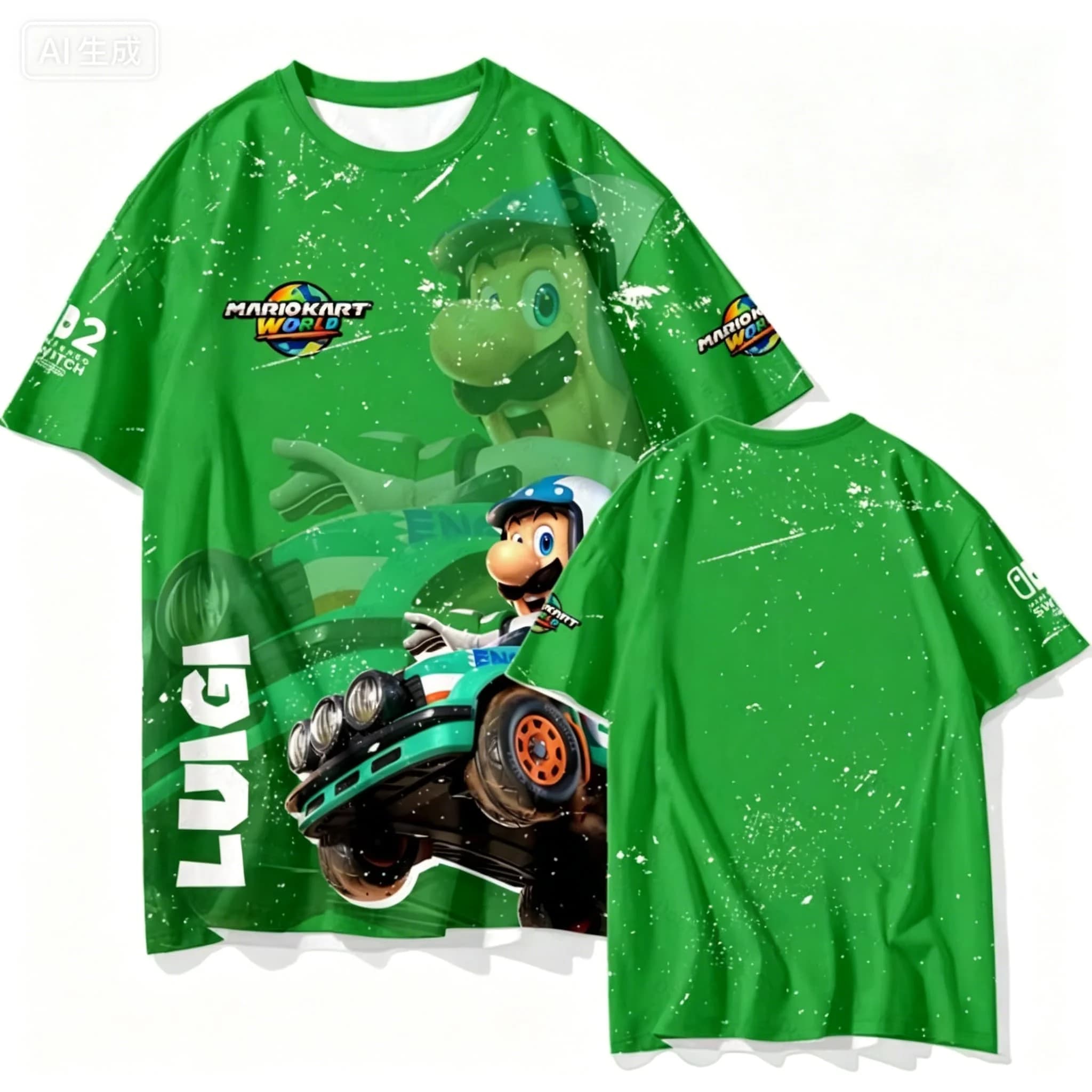 T-shirt Super Mario Kart World Peach Bowser Luigi imprimé à manches courtes pour enfants, adultes et
