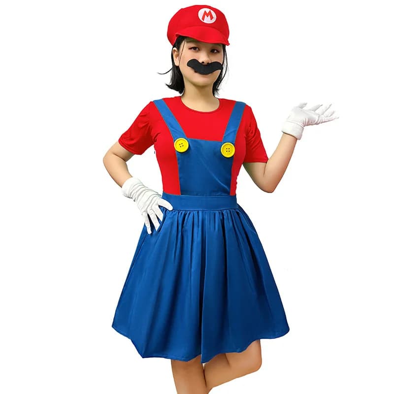 Costume de personnage de jeu pour femme adulte, robe Luigi d'anime avec chapeau, barbe, gants, costu
