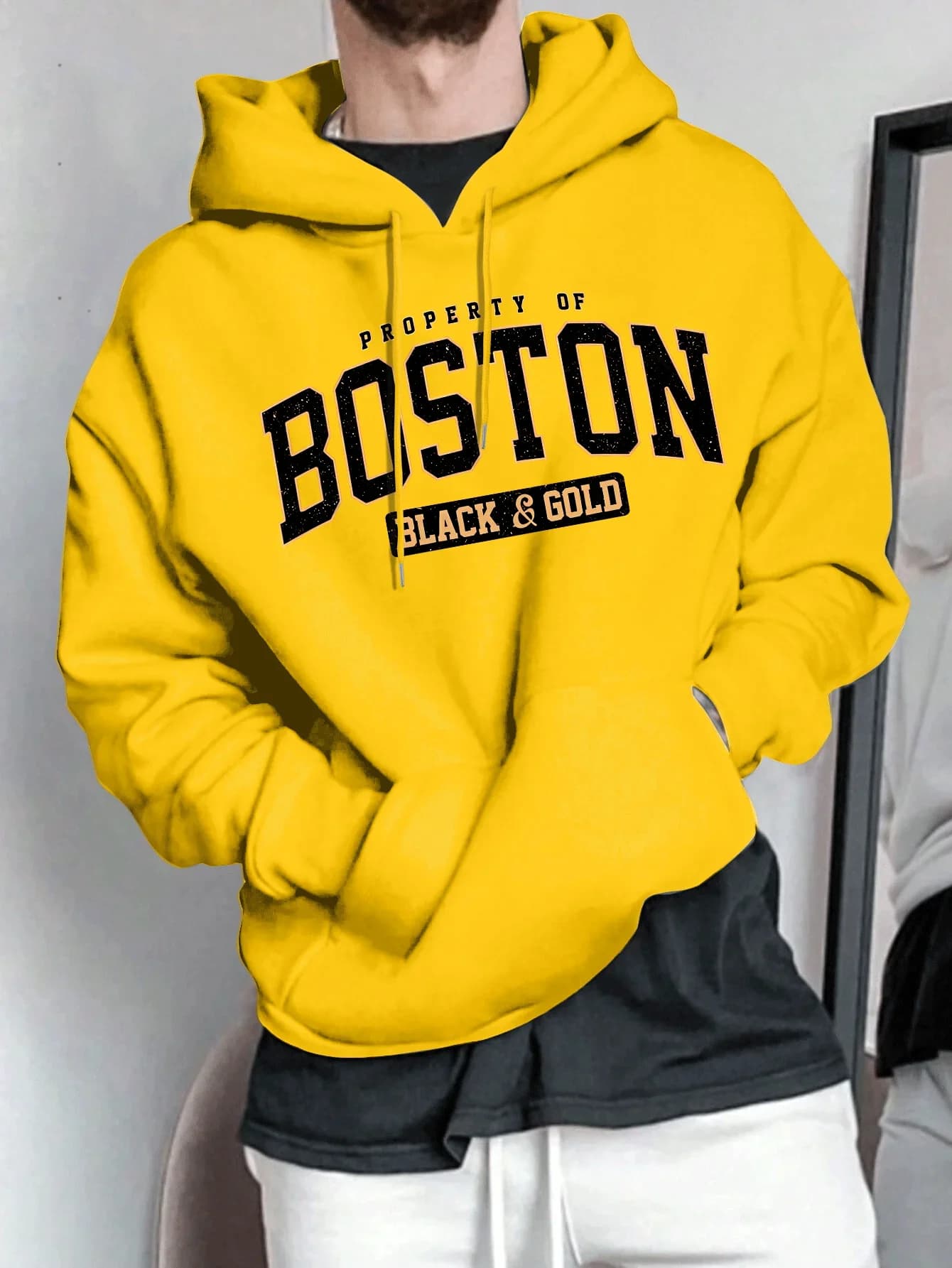 Sweat à capuche pour homme inspiré de la mode parisienne avec imprimé géométrique et poche kangourou