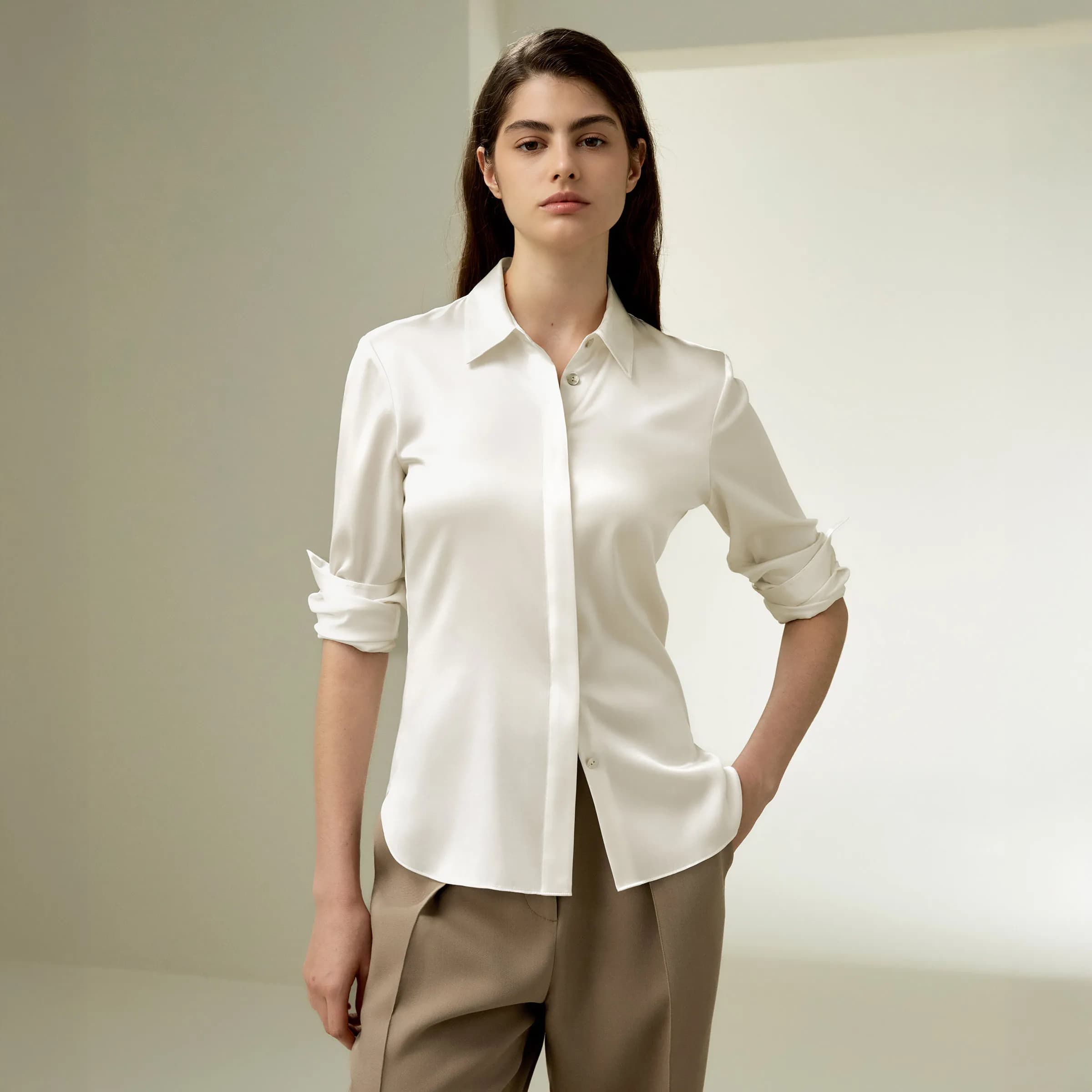 LILYSILK Chemise élégante en soie avec silhouette pour femme, chemisier classique boutonné avec coup