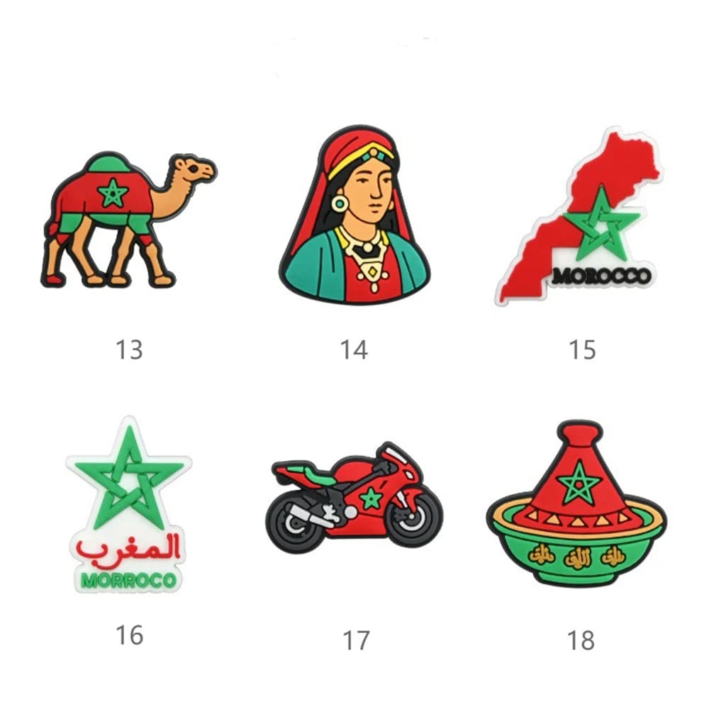 21 Breloques pour chaussures sur le thème du Maroc pour sabots Crocs, Épingles décoratives pour chau