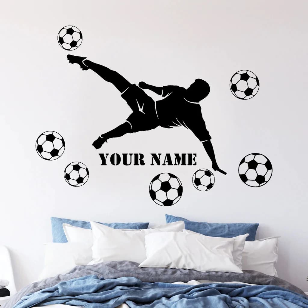 Décalcomanies murales personnalisées avec nom de footballeur, décor de chambre de garçon, autocollan