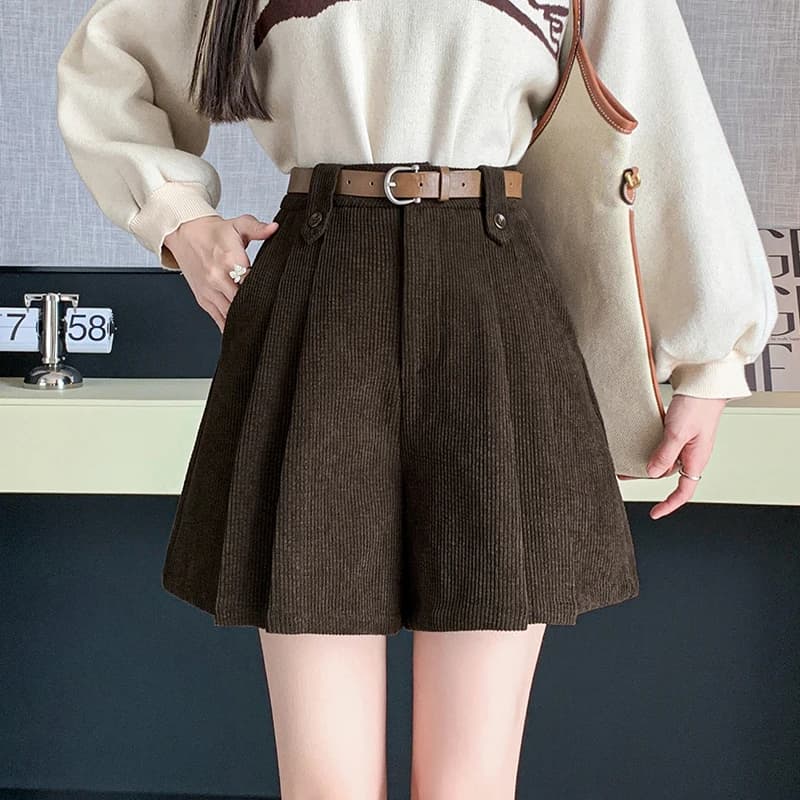 Séoulish Vintage femmes velours côtelé a-ligne Shorts 2025 automne hiver couleur unie taille haute p