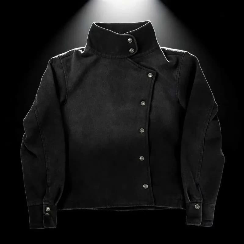 Veste uniforme Y2K Harajuku noire délavée avec boutons, veste en jean style espadrille gothique, str