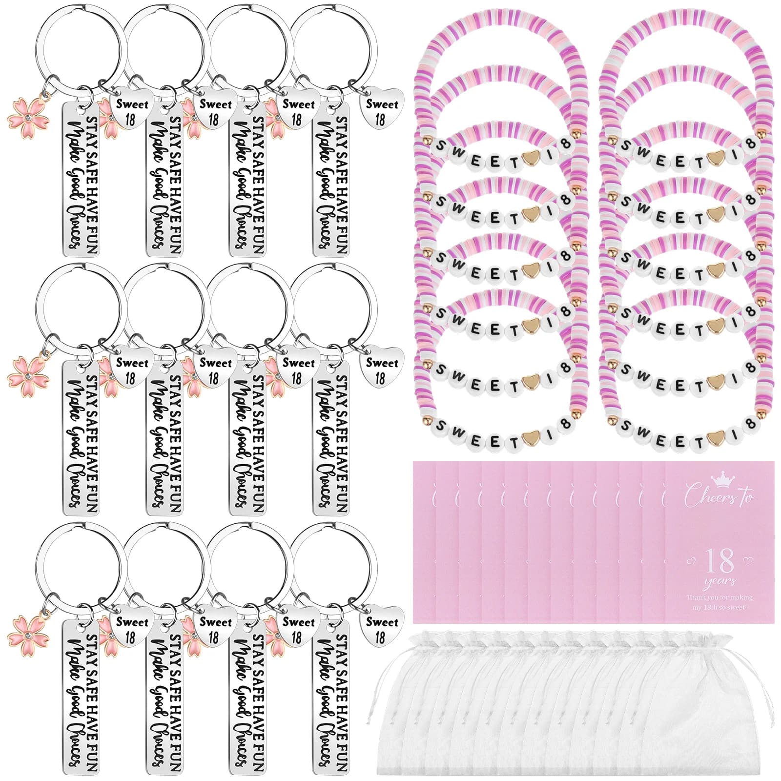 6 ensembles de cadeaux pour le 18e anniversaire des filles, cadeaux de fête Sweet 18, porte-clés, br