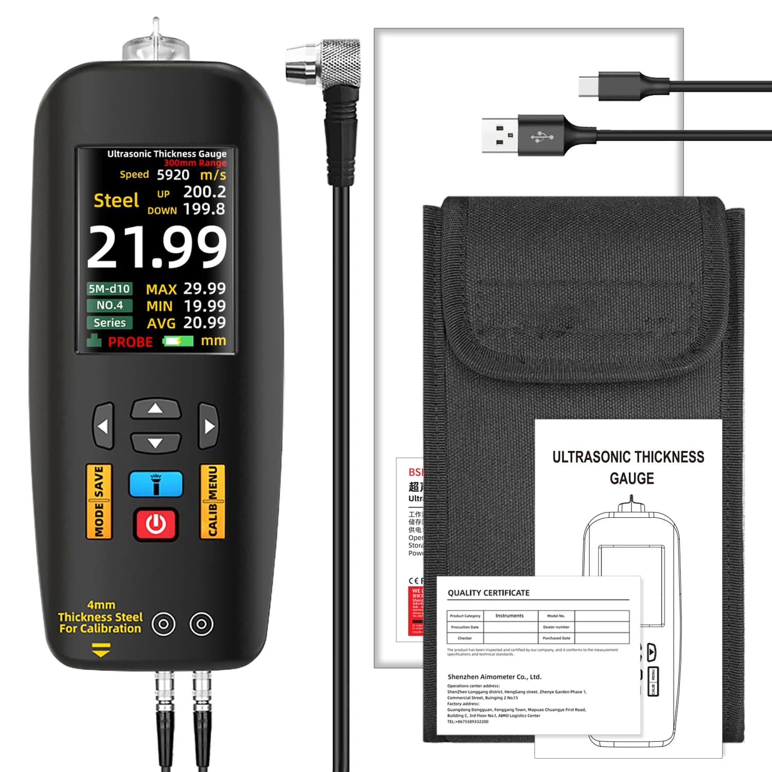 Testeur d'épaisseur jauge d'épaisseur à ultrasons professionnel portable LCD numérique 0.01 ~ 300mm